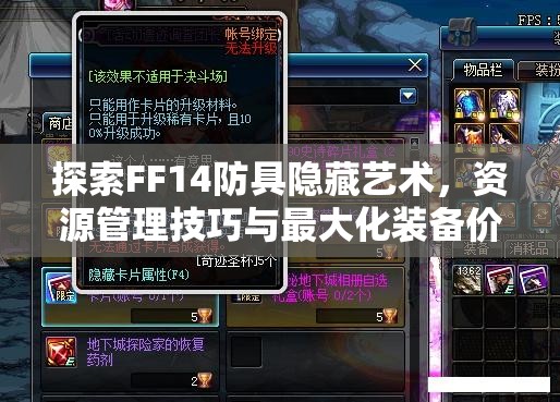 探索FF14防具隐藏艺术，资源管理技巧与最大化装备价值策略