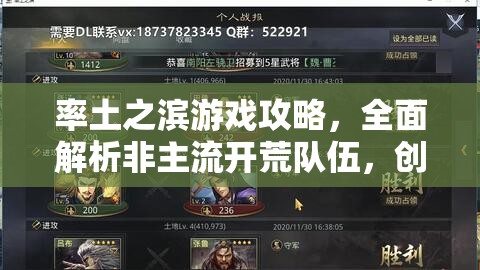 率土之滨游戏攻略，全面解析非主流开荒队伍，创意搭配策略助你出奇制胜