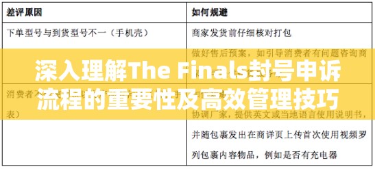 深入理解The Finals封号申诉流程的重要性及高效管理技巧
