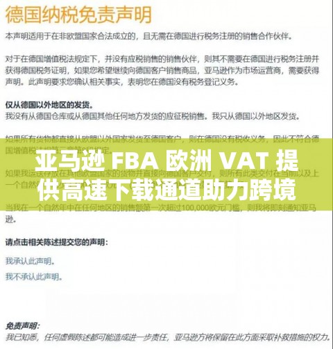 亚马逊 FBA 欧洲 VAT 提供高速下载通道助力跨境电商发展新征程