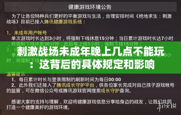 刺激战场未成年晚上几点不能玩：这背后的具体规定和影响