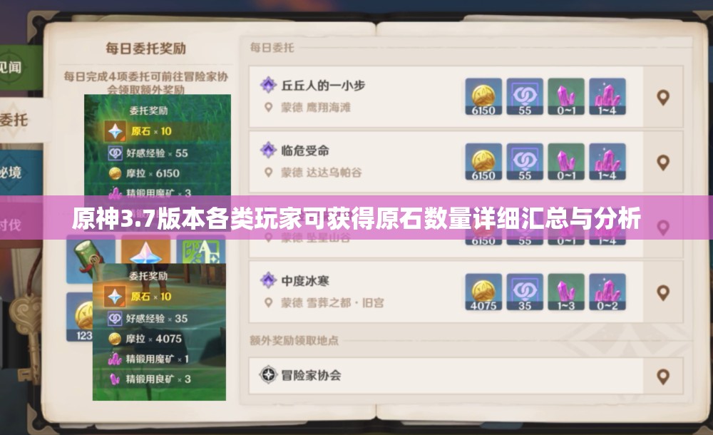 原神3.7版本各类玩家可获得原石数量详细汇总与分析