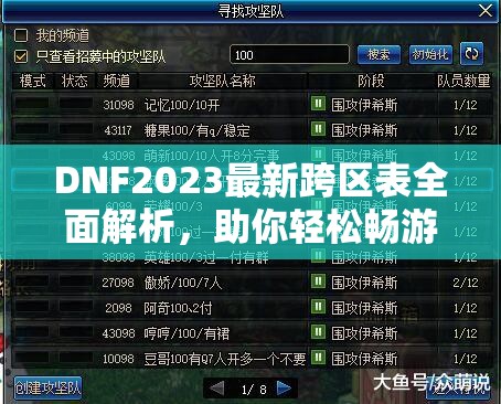 DNF2023最新跨区表全面解析，助你轻松畅游阿拉德大陆无阻碍