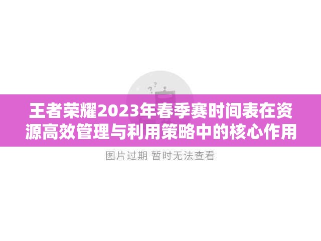 王者荣耀2023年春季赛时间表在资源高效管理与利用策略中的核心作用