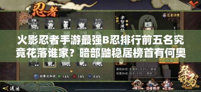 火影忍者手游最强B忍排行前五名究竟花落谁家？暗部鼬稳居榜首有何奥秘？
